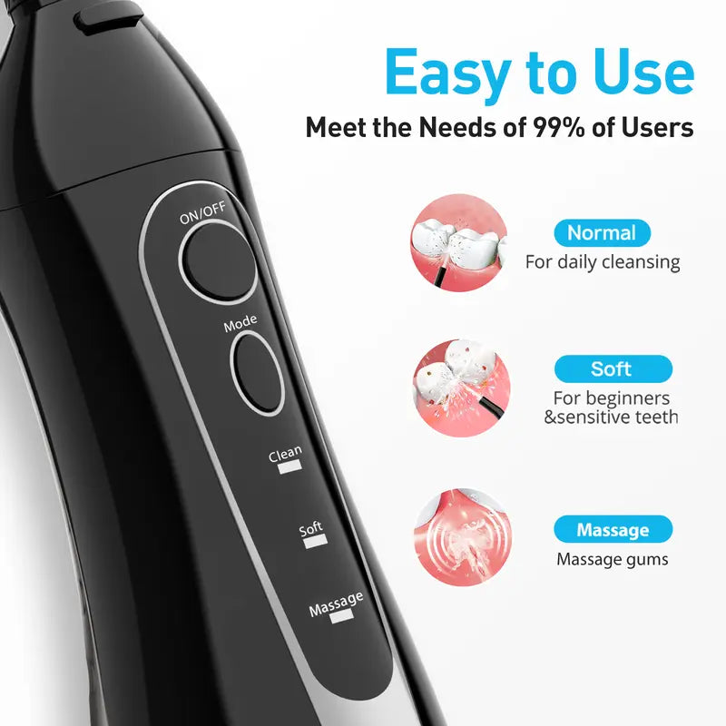 COSLUS Water Flosser Cordless Oral Irrigato: 5 Replacement Heads with 300ML Super Large Tank, Dual-Thread Stream. Effectively Removes 99.99% Plaque for Improved Gum Health and Oral Freshness. 30 Day Battery Life, IPX7 Waterproof. Great Gift Choice