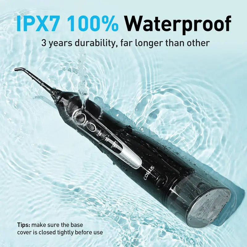 COSLUS Water Flosser Cordless Oral Irrigato: 5 Replacement Heads with 300ML Super Large Tank, Dual-Thread Stream. Effectively Removes 99.99% Plaque for Improved Gum Health and Oral Freshness. 30 Day Battery Life, IPX7 Waterproof. Great Gift Choice